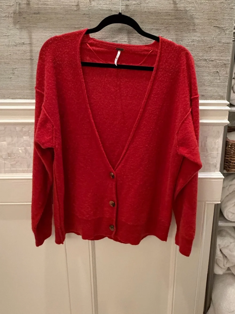 XS fits small oversized free people school boy cashmere cardigan v-neck red